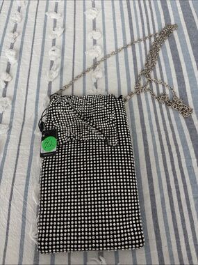 Crystal-Embellished Chain Shoulder Bag - Black & Silver